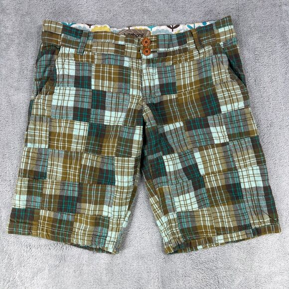 Billabong Shorts Women 7 Multicolor Plaid Cotton Madras Low Rise Pockets Zip Fly - Picture 1 of 11